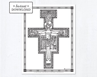 Catholic Coloring Page - San Damiano Cross - Printable Coloring Page - Digital - PDF