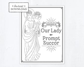 Catholic Coloring Page, Our Lady of Prompt Succor, Catholic Marian Coloring Page, Printable Coloring Page, Digital Coloring Page, PDF