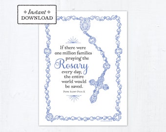 Rosary St. Pius X Quote Printable Frameable Catholic Art Print, Instant Download, DIY Downloadable PDF 8.5"x11"