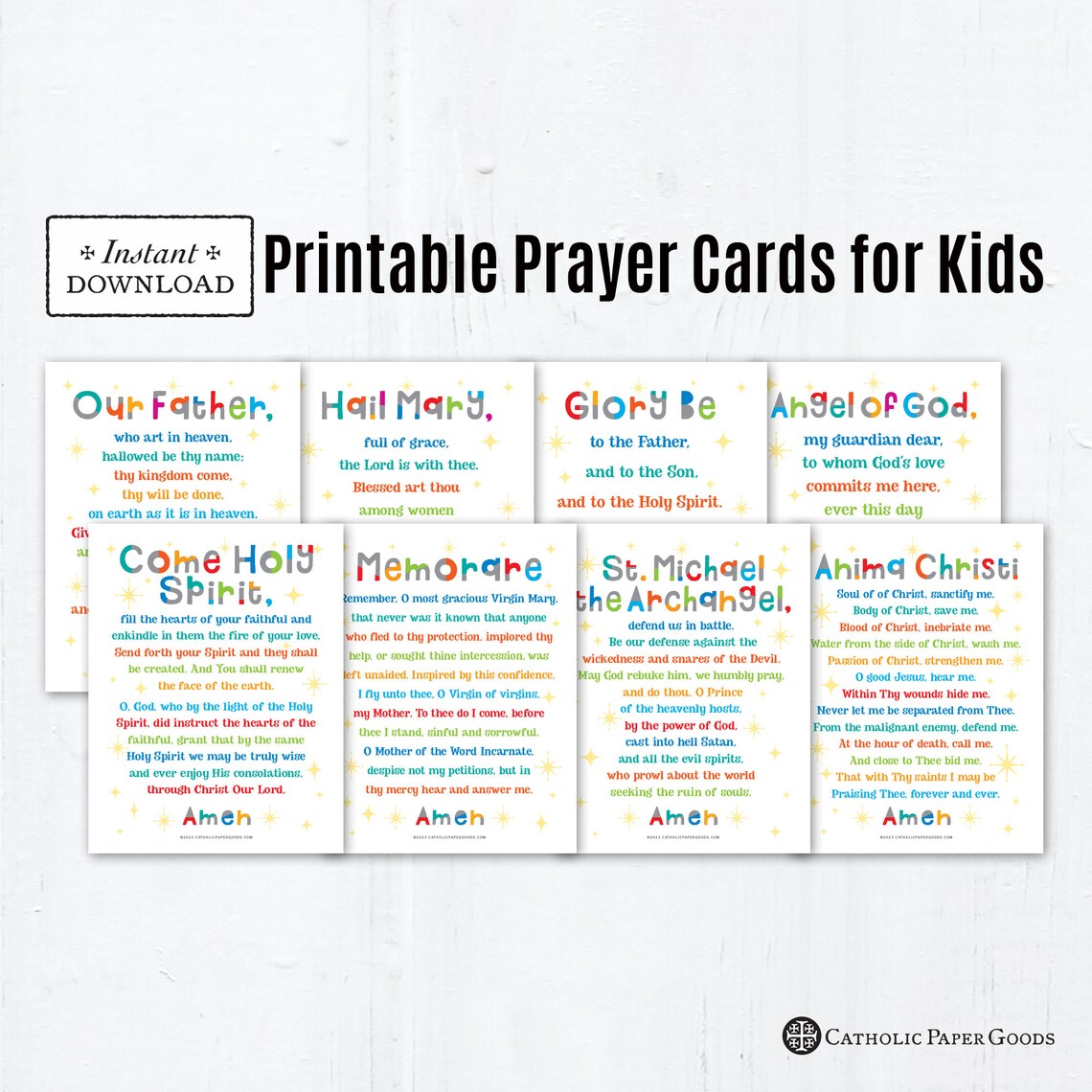 Basic Catholic Prayers for Kids Printable Prayer Cards Etsy