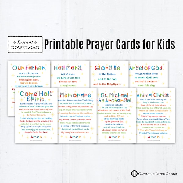 Basic Catholic Prayers for Kids, Printable Prayer Cards, Catholic Prayers for Kids, Prayer Flash Cards for Kids, Catholic Prayer Cards Vol 1