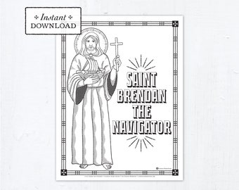 Catholic Coloring Page - Saint Brendan the Navigator - Catholic Saints - Printable Coloring Page - Digital - PDF