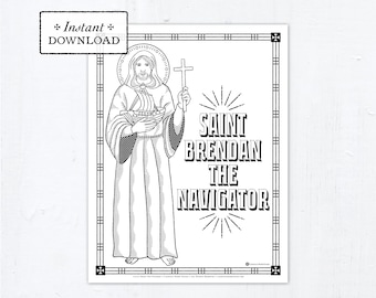 Catholic Coloring Page - Saint Brendan the Navigator - Catholic Saints - Printable Coloring Page - Digital - PDF