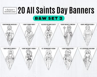 All Saints Day Banner Set 2, Coloring Page Banners, Printable Banner, All Saints Party Decor, Printable Saint Banners, All Saints Day Decor