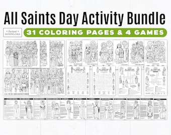 All Saints Day Activity Printable Bundle: 31 Coloring Pages, 4 Games, All Saints Crossword Puzzle, All Saints Word Search, Saint Activities