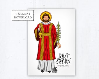 Saint Stephen Card, Art Print, Instant Download, DIY Downloadable PDF 5"x7" Catholic Saint Printable Confirmation Gift Baptism Gift