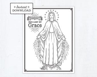 Printable Catholic Coloring Page Our Lady of Grace Marian Coloring Page Digital  PDF