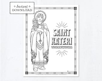 Catholic Coloring Page - Saint Kateri Tekakwitha - Catholic Saints - Printable Coloring Page - Digital - PDF