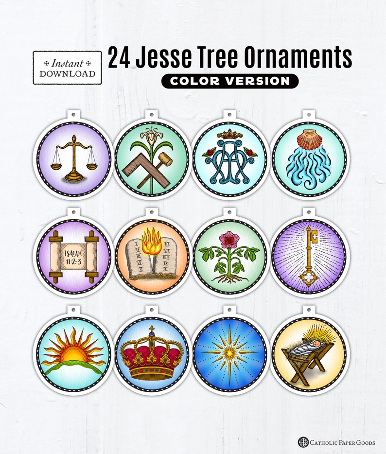 24 Jesse Tree Printable Color Ornaments PDF Full Color - Etsy