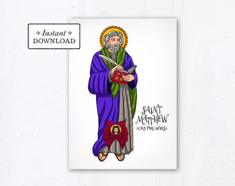 St. Matthew the Evangelist Card, Catholic Greeting Card, Catholic Saint, Art Print, Instant Download, Printable 5x7, Confirmation Gift