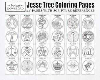 24 Jesse Tree Printable Coloring Pages, Catholic Advent Coloring Pages, Instant Download, Advent Activity Jesse Tree Catholic Printables