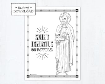 Catholic Coloring Page Saint Ignatius of Loyola Catholic Saints Printable Coloring Page Digital PDF