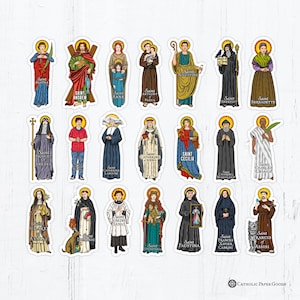 Catholic Saints 4 Inch Individual Die Cut Vinyl Stickers Peel & Stick Catholic Saint Stickers Set 1 St Anthony Faustina Kateri Therese Rita