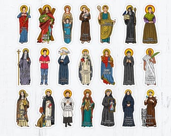 Catholic Saints 4 Inch Individual Die Cut Vinyl Stickers Peel & Stick Catholic Saint Stickers Set 1 St Anthony Faustina Kateri Therese Rita