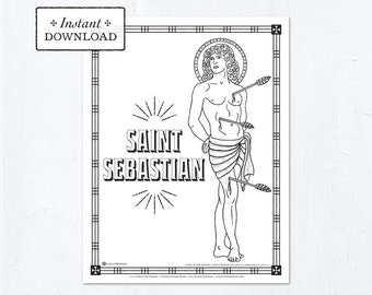 Catholic Coloring Page - Saint Sebastian - Catholic Saints - Printable Coloring Page - Digital - PDF