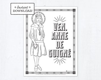 Catholic Coloring Page - Venerable Anne de Guigné - Catholic Saints - Venerable Anne de Guigne Printable Coloring Page - Digital - PDF