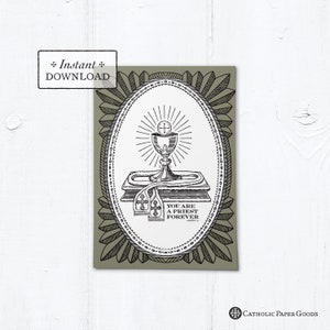 Catholic Priestly Ordination Card Tan Ciborium, Printable Priest Card, Priesthood Sunday, Holy Orders 5"x7"