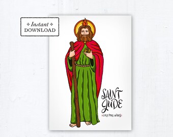 Saint Jude Card, Art Print, Instant Download, DIY Downloadable PDF 5"x7" Catholic Saint Printable Confirmation Gift Baptism Gift St Jude