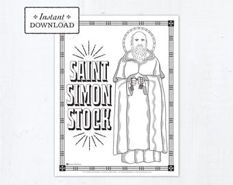 Saint Simon Stock Catholic Coloring Page - Catholic Saints - Printable Coloring Page - Digital - PDF