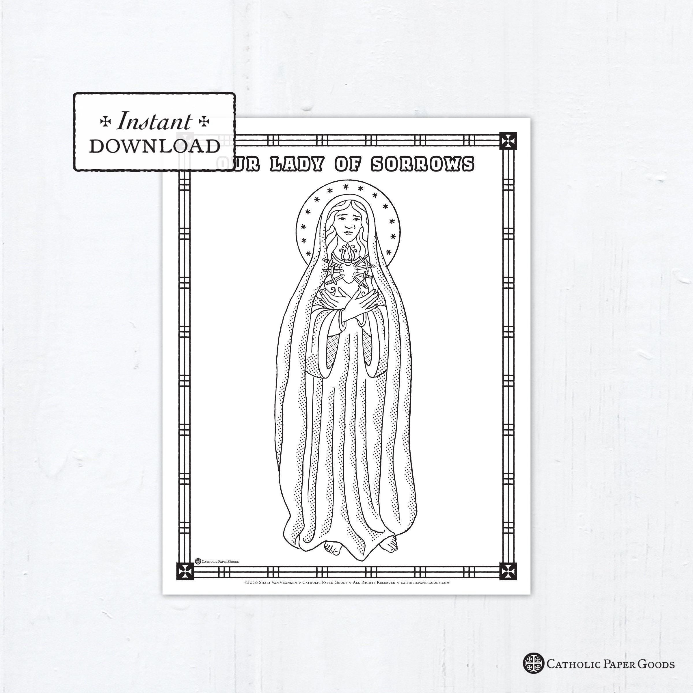 Catholic Coloring Page - Our Lady of Sorrows - Catholic Saints
