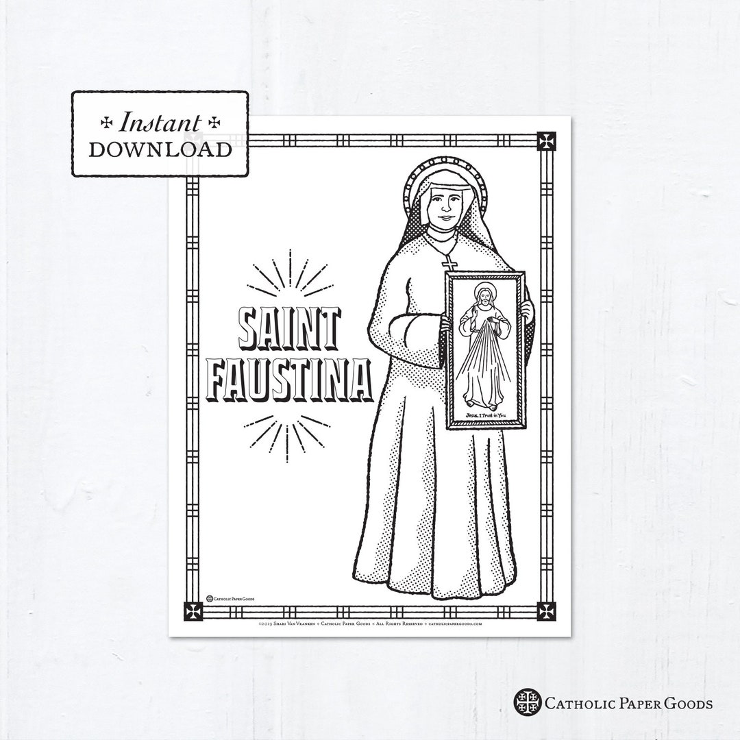 Catholic Coloring Page - Saint Faustina - Catholic Saints - Printable Coloring Page - Digital ...
