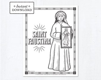 Catholic Coloring Page - Saint Faustina - Catholic Saints - Printable Coloring Page - Digital - PDF