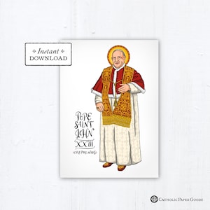 Saint John XXIII Card, Art Print, Instant Download, DIY Downloadable PDF 5"x7" Catholic Saint Printable Confirmation Gift St John 23