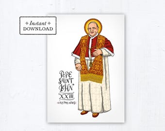 Saint John XXIII Card, Art Print, Instant Download, DIY Downloadable PDF 5"x7" Catholic Saint Printable Confirmation Gift St John 23