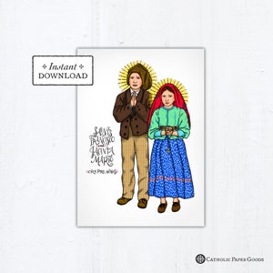 Saints Francisco & Jacinta Marto Catholic Greeting Card, Art Print, Catholic Saints, Printable 5x7, Our Lady of Fatima, Miracle of the Sun