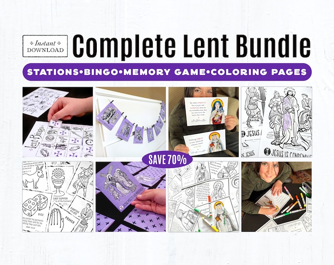 Featured listing image: Lent Printable Bundle: Stations of the Cross, Bingo, Memory Game, Coloring Pages, Color Art Prints (PDF)