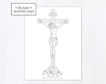 Catholic Coloring Page - The Crucifixion - Jesus - Good Friday - Printable Coloring Page - Digital - PDF Catholic Good Friday Coloring Page