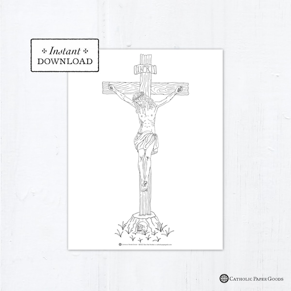 Catholic Coloring Page - The Crucifixion - Jesus - Good Friday - Printable Coloring Page - Digital - PDF Catholic Good Friday Coloring Page