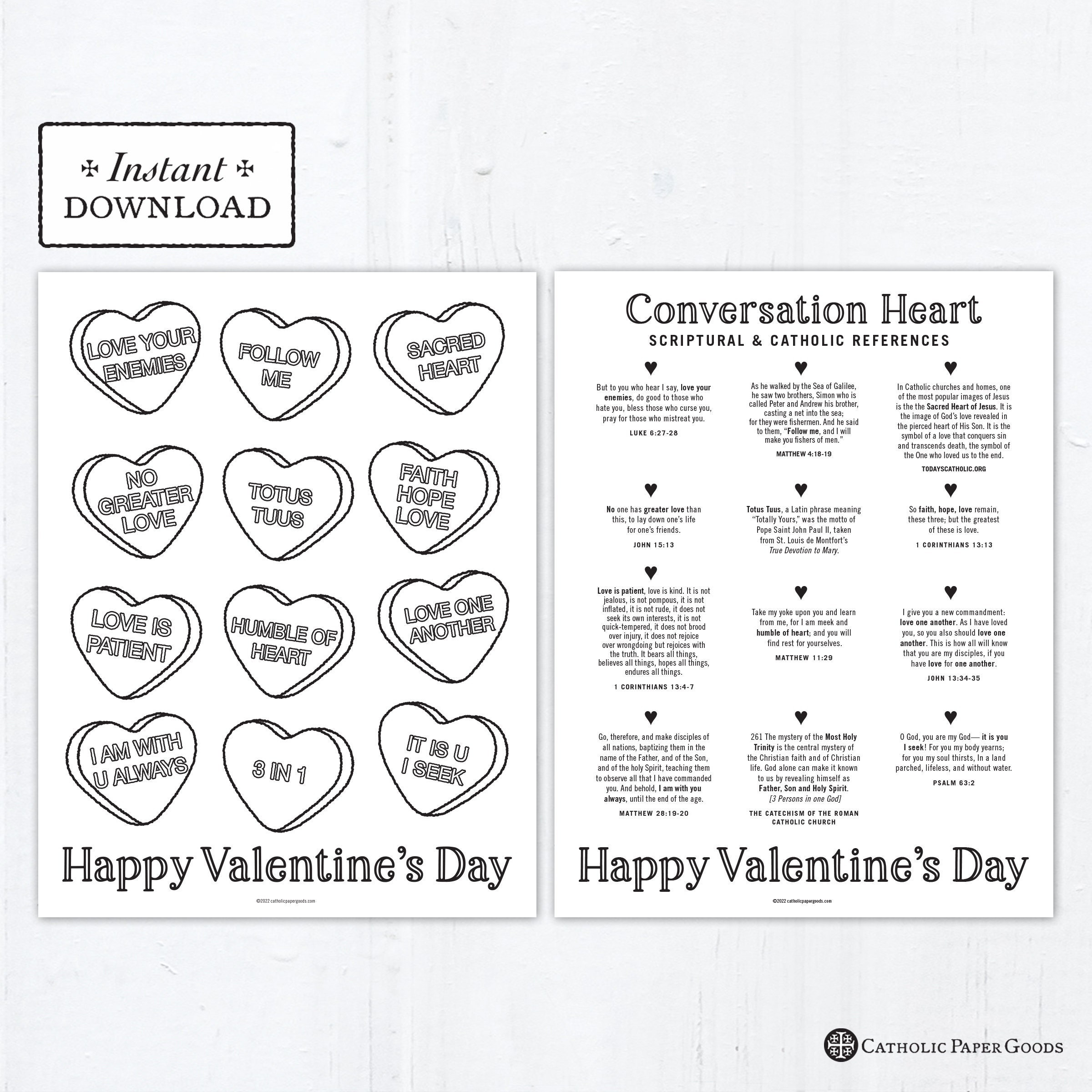 Catholic Conversation Hearts Coloring Page, Catholic Valentine's Day