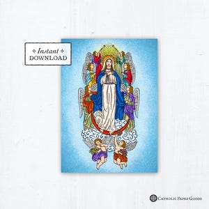 The Assumption of Mary Card, Catholic Greeting, Card Art Print, Instant Download, Printable PDF 5"x7" Art Print Blessed Virgin Mary