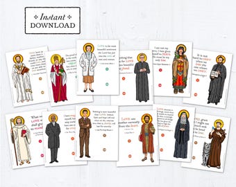 Catholic Saints Valentine Cards: Printable DIY Exchange Set 3  (Digital Download)