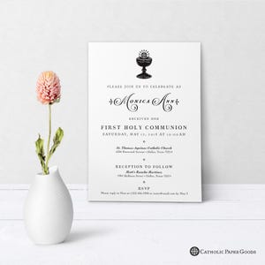 Catholic First Communion Invitation Customizable Black & White - Boy or Girl - Downloadable Template PDF 5&quot;x7&quot;