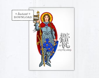 Saint Joan of Arc Card, Art Print, Saint, Instant Download, Printable PDF 5"x7" Saint Printable Saint Art Print Confirmation Gift Baptism