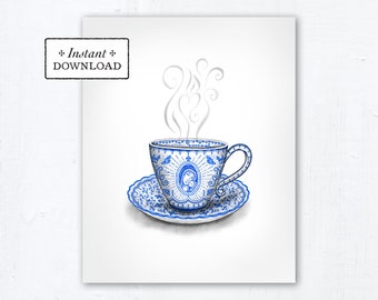 Marian Teacup Art Print - Instant Download - Catholic Mother's Day Marian Art - DIY Downloadable PDF 8"x10" Catholic Printable Art