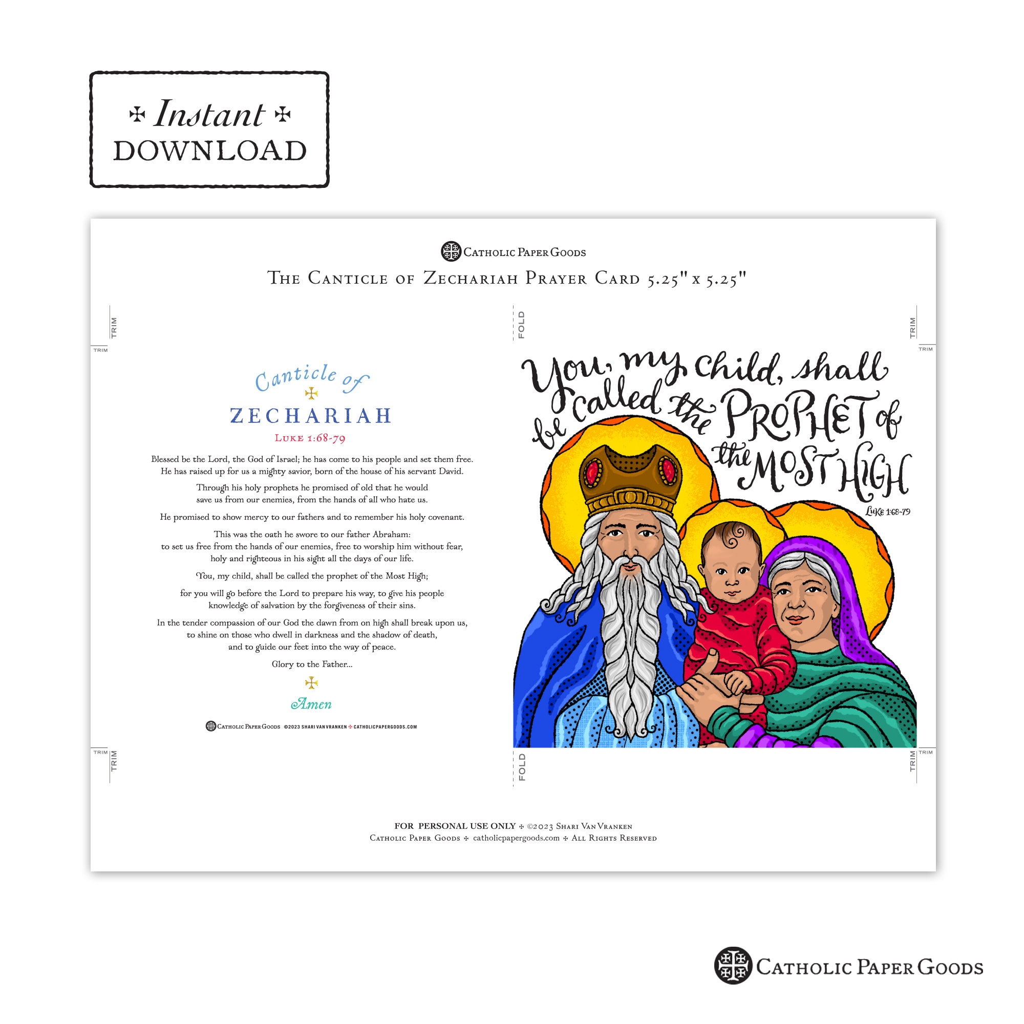 Sts Zechariah And Elizabeth Prayer Card Canticle Of Zechariah Art Print