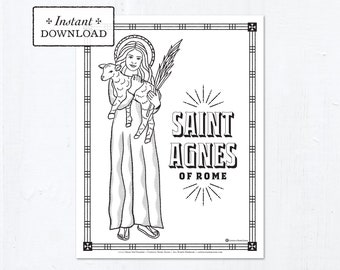 Catholic Coloring Page - Saint Agnes of Rome - Catholic Saints - Printable Coloring Page - Digital - PDF