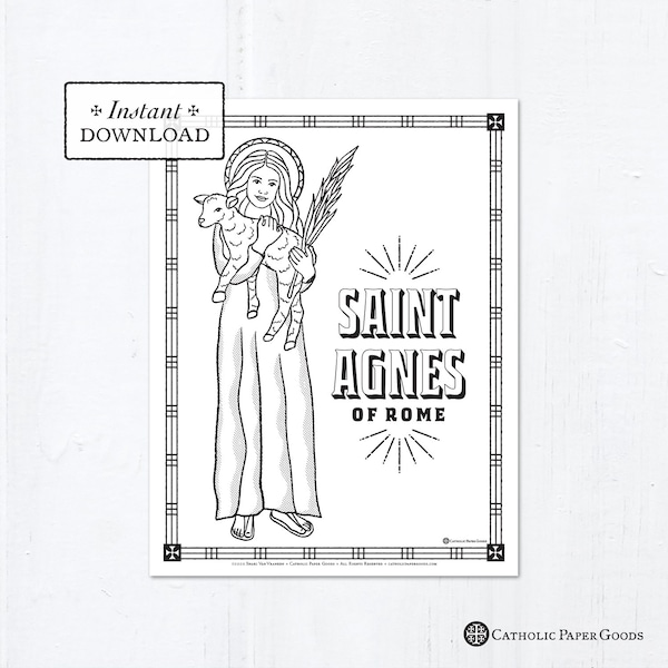 Catholic Coloring Page - Saint Agnes of Rome - Catholic Saints - Printable Coloring Page - Digital - PDF
