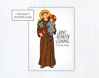St. Anthony of Padua Art Print: Catholic Saint Card (DIY Downloadable PDF)