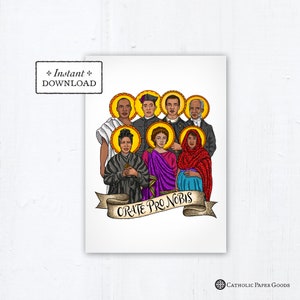 Saints of Color 5x7 Card Art Print, Instant Download, Downloadable PDF Saint Squad Josephine Bakhita Martin de Porres Charles Lwanga