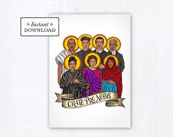 Saints of Color 5x7 Card Art Print, Instant Download, Downloadable PDF Saint Squad Josephine Bakhita Martin de Porres Charles Lwanga