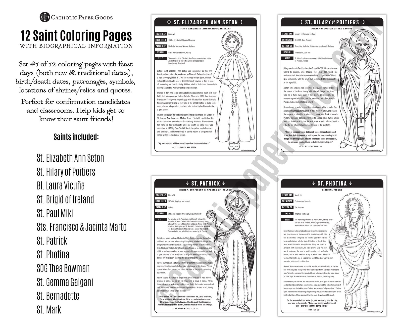Catholic Saint Coloring Pages: Biographical Bundle #1 (digital Download ...