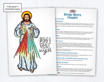 Divine Mercy Jesus I Trust in You, Divine Mercy Chaplte Catholic Greeting Card or Art Print, Instant Download, Printable PDF 5"x7"