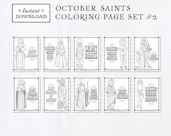 Catholic Coloring Pages - October Saints Set #2 - Bundle of 10 - Catholic Saints - Printable Coloring Pages - Digital - PDF