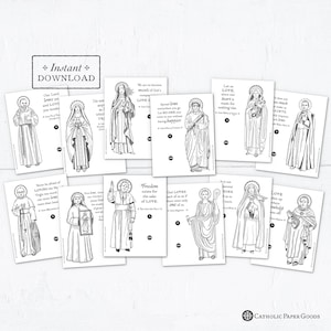 Catholic Saints Coloring Page Valentine Exchange Cards Set 1 Printable - DIY Downloadable PDF - 8.5x11 - Catholic Printable Saint Valentines