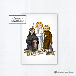 Impressão artística do cartão 5x7 dos Santos Poloneses, download instantâneo, PDF para download Saint Squad Papa João Paulo II Faustina Maximilian Kolbe