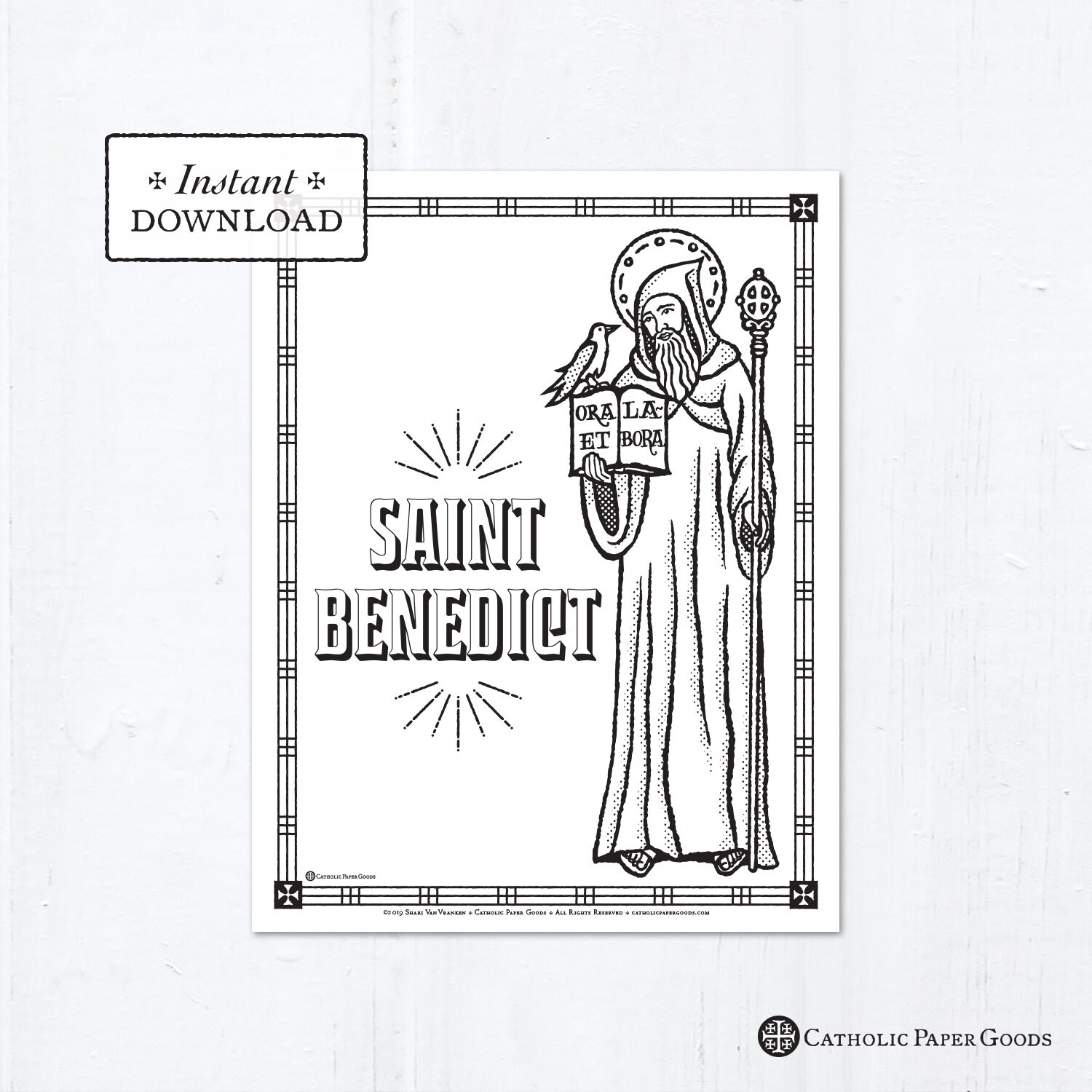 Catholic Coloring Page - Saint Benedict - Catholic Saints - Printable